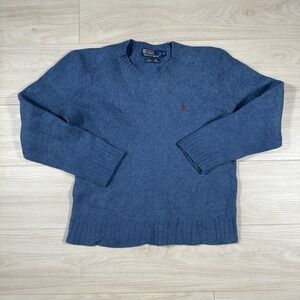 VTG Polo Ralph Lauren Womens XL Blue Merino Wool Angora Blend Crewneck Sweater